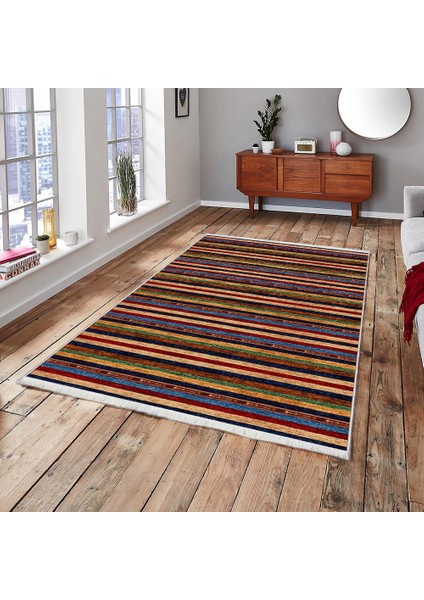 Makinede Yıkanabilen Leke Tutmaz Kolay Temizlenir Dokuma Taban Kumaş Üzerine Dijital Baskı Saçaklı Halı 130 x 180 cm