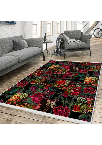 Makinede Yıkanabilen Leke Tutmaz Kolay Temizlenir Dokuma Taban Kumaş Üzerine Dijital Baskı Saçaklı Halı 80 x 200 cm