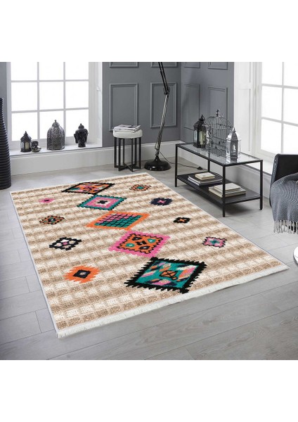 Makinede Yıkanabilen Leke Tutmaz Kolay Temizlenir Dokuma Taban Kumaş Üzerine Dijital Baskı Saçaklı Halı 100 x 300 cm