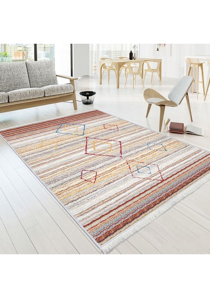 Makinede Yıkanabilen Leke Tutmaz Kolay Temizlenir Dokuma Taban Kumaş Üzerine Dijital Baskı Saçaklı Halı 130 x 180 cm