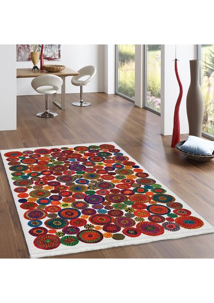 Makinede Yıkanabilen Leke Tutmaz Kolay Temizlenir Dokuma Taban Kumaş Üzerine Dijital Baskı Saçaklı Halı 130 x 180 cm