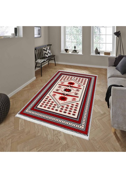 Makinede Yıkanabilen Leke Tutmaz Kolay Temizlenir Dokuma Taban Kumaş Üzerine Dijital Baskı Saçaklı Halı 130 x 180 cm