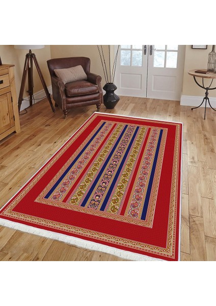 Makinede Yıkanabilen Leke Tutmaz Kolay Temizlenir Dokuma Taban Kumaş Üzerine Dijital Baskı Saçaklı Halı 80 x 200 cm