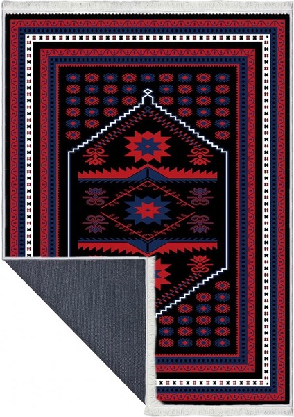 Makinede Yıkanabilen Leke Tutmaz Kolay Temizlenir Dokuma Taban Kumaş Üzerine Dijital Baskı Saçaklı Halı 80 x 200 cm