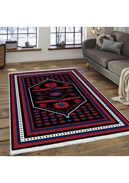 Makinede Yıkanabilen Leke Tutmaz Kolay Temizlenir Dokuma Taban Kumaş Üzerine Dijital Baskı Saçaklı Halı 100 x 200 cm