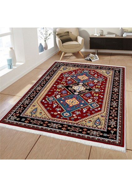 Makinede Yıkanabilen Leke Tutmaz Kolay Temizlenir Dokuma Taban Kumaş Üzerine Dijital Baskı Saçaklı Halı 100 x 140 cm