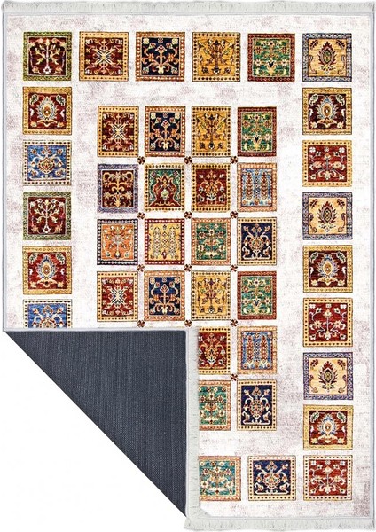 Makinede Yıkanabilen Leke Tutmaz Kolay Temizlenir Dokuma Taban Kumaş Üzerine Dijital Baskı Saçaklı Halı 80 x 140 cm