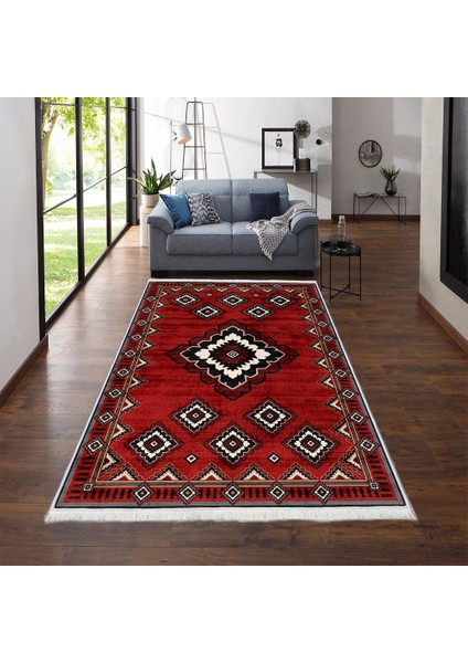 Makinede Yıkanabilen Leke Tutmaz Kolay Temizlenir Dokuma Taban Kumaş Üzerine Dijital Baskı Saçaklı Halı 180 x 280 cm