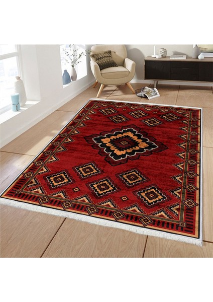 Makinede Yıkanabilen Leke Tutmaz Kolay Temizlenir Dokuma Taban Kumaş Üzerine Dijital Baskı Saçaklı Halı 100 x 200 cm