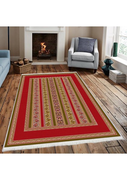 Makinede Yıkanabilen Leke Tutmaz Kolay Temizlenir Dokuma Taban Kumaş Üzerine Dijital Baskı Saçaklı Halı 80 x 140 cm