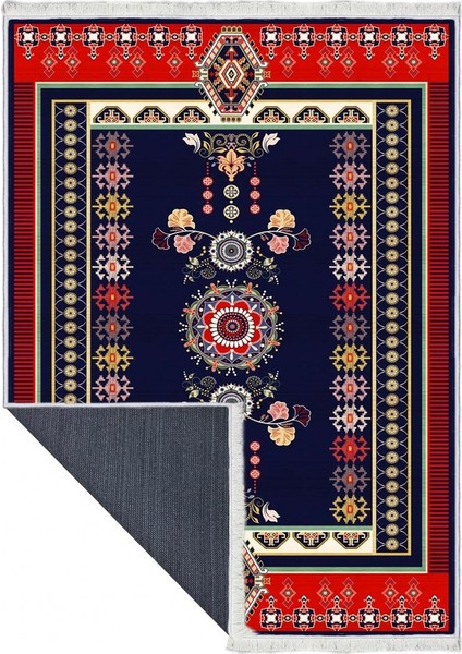 Makinede Yıkanabilen Leke Tutmaz Kolay Temizlenir Dokuma Taban Kumaş Üzerine Dijital Baskı Saçaklı Halı 80 x 140 cm