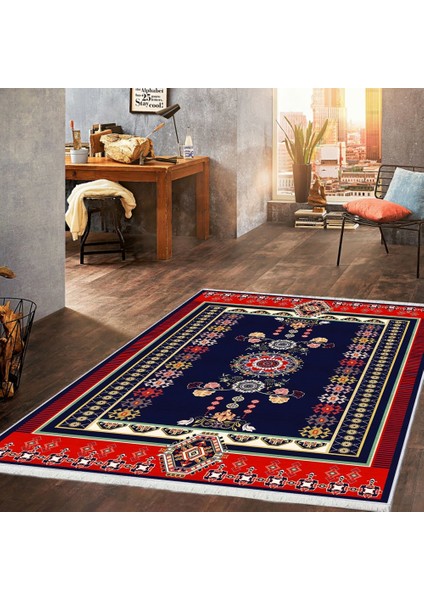 Makinede Yıkanabilen Leke Tutmaz Kolay Temizlenir Dokuma Taban Kumaş Üzerine Dijital Baskı Saçaklı Halı 100 x 300 cm