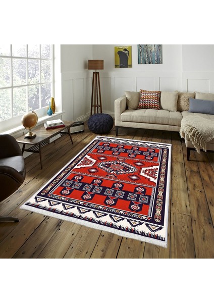 Makinede Yıkanabilen Leke Tutmaz Kolay Temizlenir Dokuma Taban Kumaş Üzerine Dijital Baskı Saçaklı Halı 80 x 140 cm