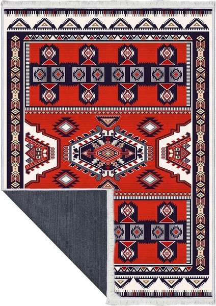 Makinede Yıkanabilen Leke Tutmaz Kolay Temizlenir Dokuma Taban Kumaş Üzerine Dijital Baskı Saçaklı Halı 80 x 140 cm
