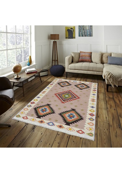 Makinede Yıkanabilen Leke Tutmaz Kolay Temizlenir Dokuma Taban Kumaş Üzerine Dijital Baskı Saçaklı Halı 160 x 230 cm
