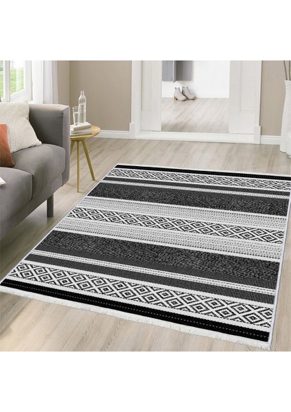 Makinede Yıkanabilen Leke Tutmaz Kolay Temizlenir Dokuma Taban Kumaş Üzerine Dijital Baskı Saçaklı Halı 80 x 200 cm