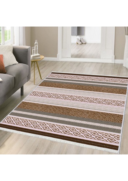 Makinede Yıkanabilen Leke Tutmaz Kolay Temizlenir Dokuma Taban Kumaş Üzerine Dijital Baskı Saçaklı Halı 80 x 300 cm