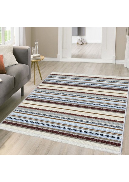 Makinede Yıkanabilen Leke Tutmaz Kolay Temizlenir Dokuma Taban Kumaş Üzerine Dijital Baskı Saçaklı Halı 130 x 180 cm