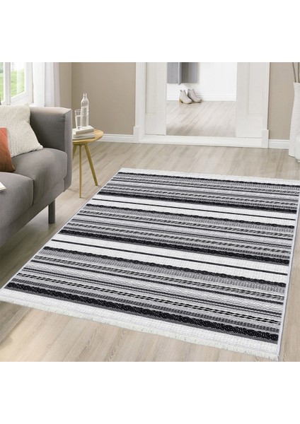Makinede Yıkanabilen Leke Tutmaz Kolay Temizlenir Dokuma Taban Kumaş Üzerine Dijital Baskı Saçaklı Halı 130 x 180 cm