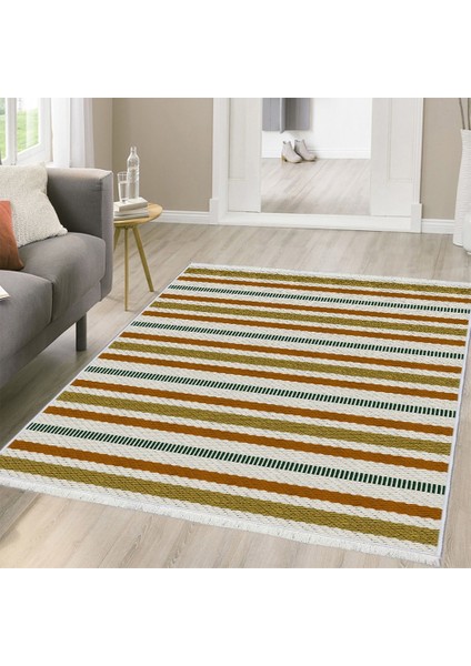 Makinede Yıkanabilen Leke Tutmaz Kolay Temizlenir Dokuma Taban Kumaş Üzerine Dijital Baskı Saçaklı Halı 160 x 230 cm