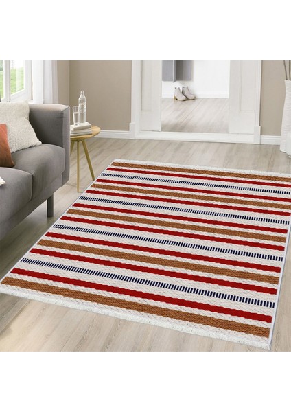 Makinede Yıkanabilen Leke Tutmaz Kolay Temizlenir Dokuma Taban Kumaş Üzerine Dijital Baskı Saçaklı Halı 160 x 230 cm