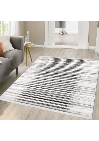 Makinede Yıkanabilen Leke Tutmaz Kolay Temizlenir Dokuma Taban Kumaş Üzerine Dijital Baskı Saçaklı Halı 130 x 180 cm