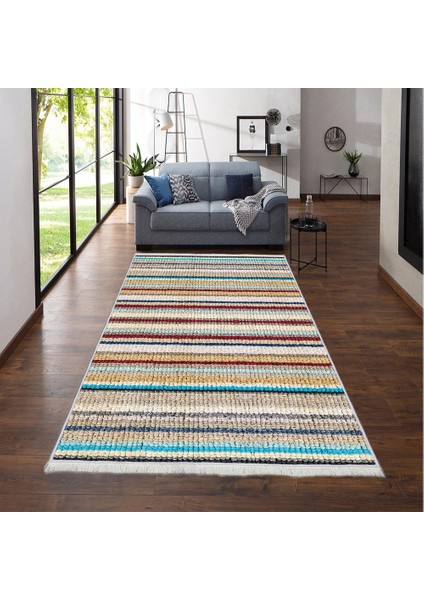 Makinede Yıkanabilen Leke Tutmaz Kolay Temizlenir Dokuma Taban Kumaş Üzerine Dijital Baskı Saçaklı Halı 80 x 200 cm