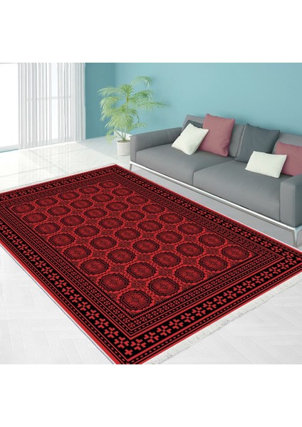 Makinede Yıkanabilen Leke Tutmaz Kolay Temizlenir Dokuma Taban Kumaş Üzerine Dijital Baskı Saçaklı Halı 80 x 140 cm