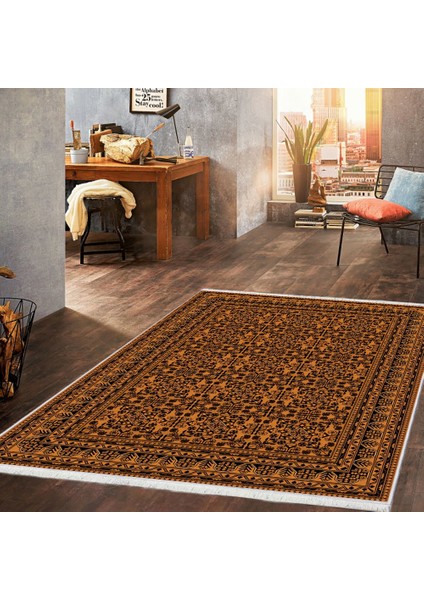 Makinede Yıkanabilen Leke Tutmaz Kolay Temizlenir Dokuma Taban Kumaş Üzerine Dijital Baskı Saçaklı Halı 130 x 180 cm