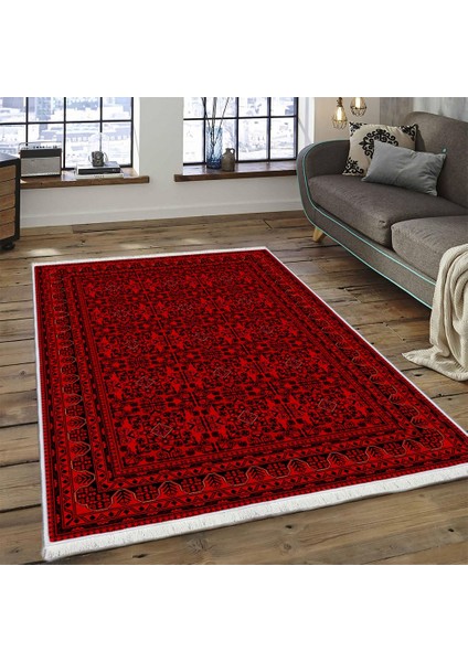 Makinede Yıkanabilen Leke Tutmaz Kolay Temizlenir Dokuma Taban Kumaş Üzerine Dijital Baskı Saçaklı Halı 80 x 140 cm