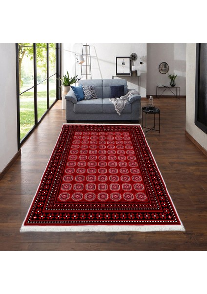 Makinede Yıkanabilen Leke Tutmaz Kolay Temizlenir Dokuma Taban Kumaş Üzerine Dijital Baskı Saçaklı Halı 80 x 140 cm