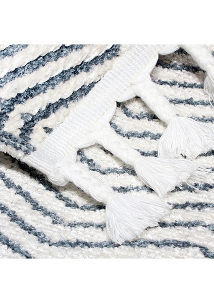 Moretti Trio Kabartmalı Mavi Beyaz Zigzag Modern Halı modelleri