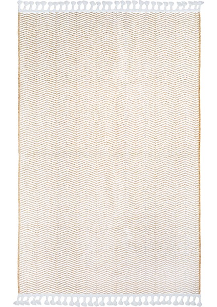 Moretti Trio Kabartmalı Bej Beyaz Zigzag Modern Halı