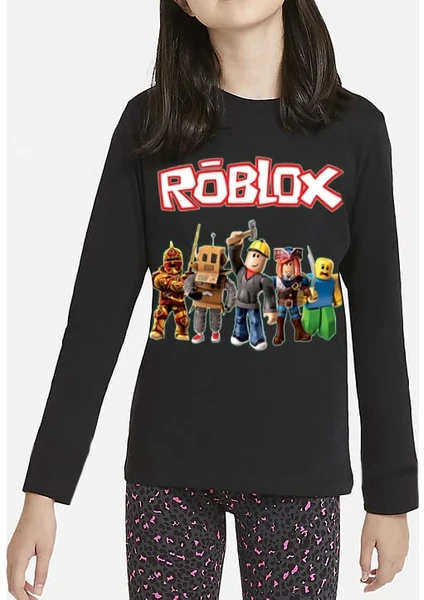 Roblox Uzun Kollu Çocuk Tişört Siyah