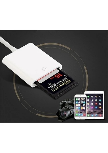 NK1022 Apple iPhone iPad Lightning To SD Camera Reader SD Micro SD Kart Okuyucu Kablo Adaptör-Beyaz