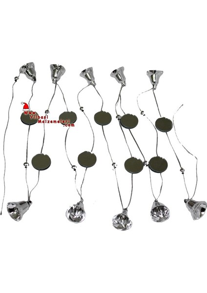 Gümüş Renk Dekoratif Aynalı Çanlı Yılbaşı Dekor Zincir Süs 150 cm