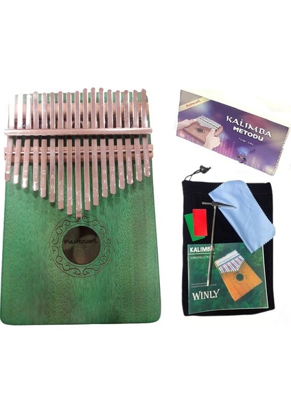 17 Tuş Yeşil Kalimba + Çekiç ve Kılıf + Eğitim Metodu