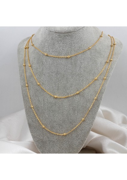 Üç Boy Sıralı Top Boncuklu Kombin Kolye