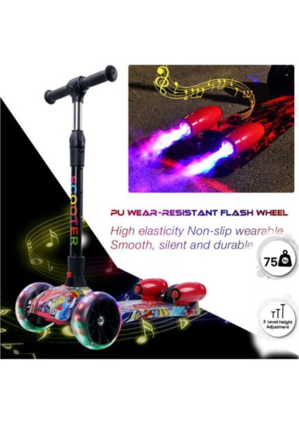Duman Püskürten Müzikli ve LED Işıklı, Şarjlı - Katlanır Grafiti Desen Rocket Scooter