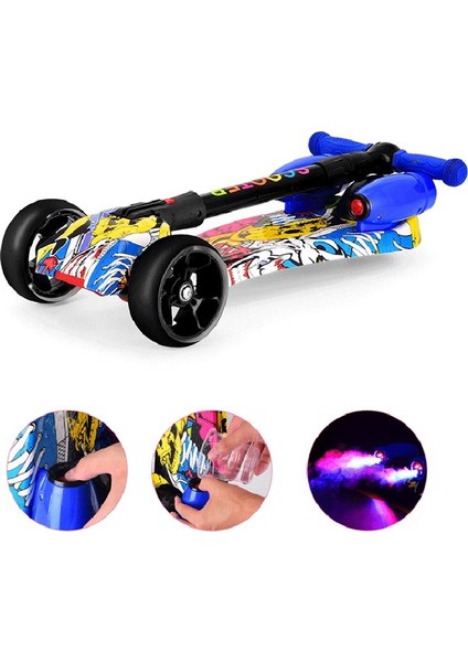 Duman Püskürten Müzikli ve LED Işıklı, Şarjlı - Katlanır Grafiti Desen Rocket Scooter fiyatları
