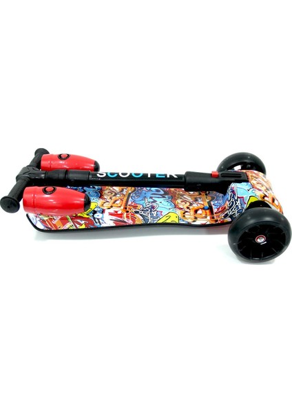 Duman Püskürten Müzikli ve LED Işıklı, Şarjlı - Katlanır Grafiti Desen Rocket Scooter modelleri