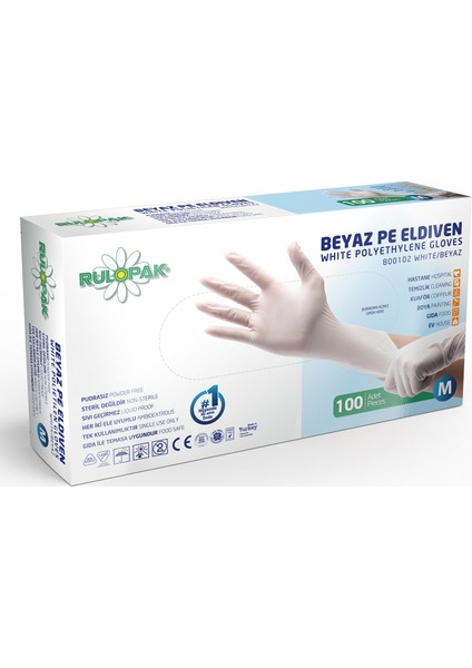 Pe Eldiven Tek Kullanımlık Pudrasız M Beden - 100 Adet