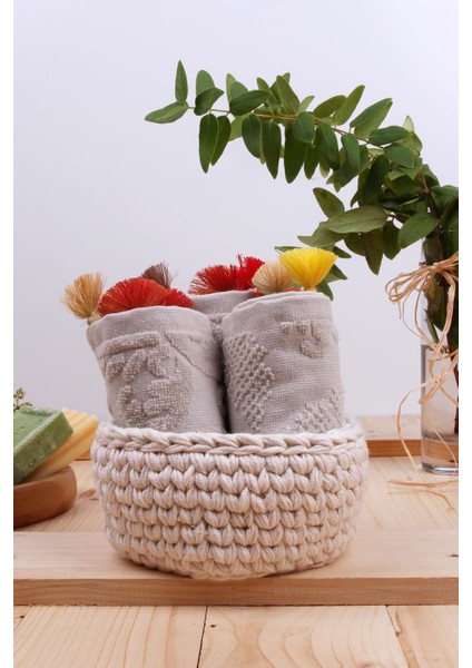 Çok Amaçlı Örgü Sepeti ve 3 Adet 30X30 Havlu