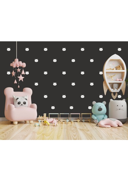 Mat Beyaz Sevimli Kedi Duvar Sticker 50 Adet