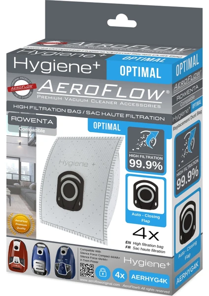 Aeroflow Rowenta Hygiene RO6383EA / 410 Sılence Force Cleaner Compact 4AAAA Toz Torbası