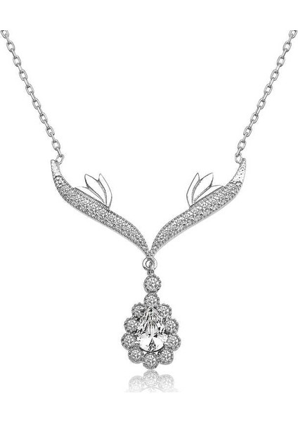 Beyaz Taşlı Madalyon Kadın Gümüş Kolye