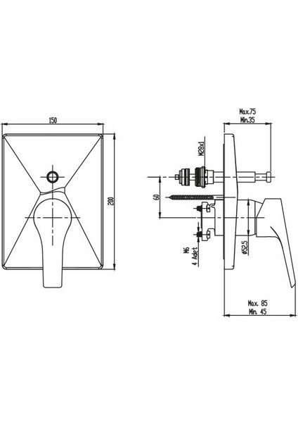 Vısıa Ank.banyo Bataryası-Prizmatik Sıvaüst Krom N2131402 fiyatları