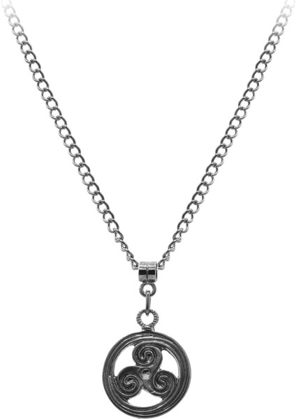 Erkek Metalik Antrasit Lak Kaplama Triskelion Simge Uçlu Kolye