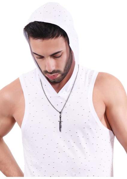 Erkek Metalik Antrasit Lak Kaplama Rambo Bıçağı Simge Uçlu Kolye