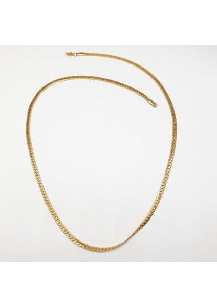 Altın Renk Çizgili Çelik Zincir Kolye